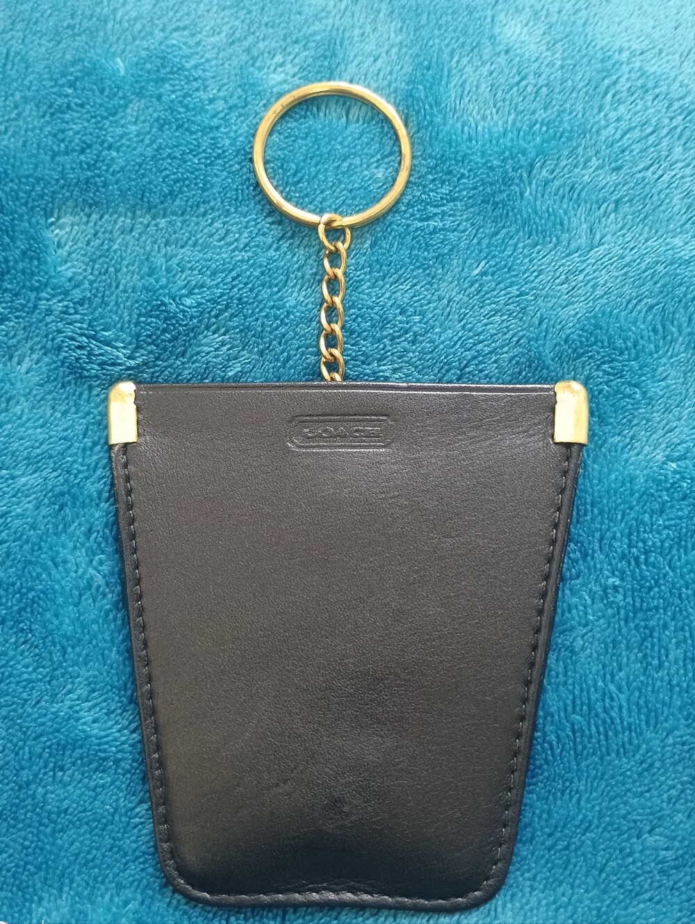 Coach Vintage Black Leather Keychain Coin Squeeze Pouch Holder